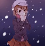  brown_eyes brown_hair coat hat kouko misaka_mikoto skirt snow snowing to_aru_kagaku_no_railgun to_aru_majutsu_no_index winter_clothes 