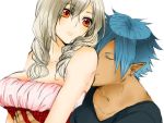  bare_shoulders blonde_hair blue_hair braid copyright_request couple cuddling hoshi_masa hug looking_back masa_hoshi orange_eyes pointy_ears touching twin_braids 