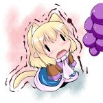  animal_ears blonde_hair cat_ears cat_tail chibi extra_ears fang food food_awe fruit grapes hoshizuki_(seigetsu) kemonomimi_mode mizuhashi_parsee open_mouth puru-see scarf solo tail touhou trembling 