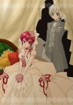  bouquet chair choker curtains dress flower formal gloves green_eyes iria_animi pillow pink_rose red_eyes red_hair redhead rose ruca_milda rukanyo short_hair suit tales_of_(series) tales_of_innocence v_arms veil wedding wedding_dress white_gloves white_hair 