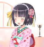  blush closed_eyes eyes_closed highres hime_cut ikoku_meiro_no_croisee japanese_clothes kimono pokachu smile solo yune_(ikoku_meiro_no_croisee) 