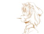  animal_ears blush cat_ears chen closed_eyes earrings eyes_closed face food hat incipient_kiss jewelry kurokuro monochrome mouth_hold pocky pocky_kiss profile shared_food short_hair sketch solo touhou 