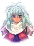  brown_eyes dark_skin emeralda_kasim green_hair long_hair mochi_(artist) mochi_(circle_rin) scarf simple_background solo torn_clothes xenogears 