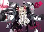  blonde_hair drill_hair elbow_gloves gloves gradient gradient_background hair_ornament hand_to_mouth kusanagi_kikoku long_hair mecha original red_eyes robotic_arms smile solo spread_legs standing thigh-highs thighhighs 