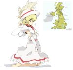  artist_request barefoot blonde_hair blush bonnet bridal_gauntlets copyright_request dress flower hat hat_flower map personification personified_map solo united_kingdom wings 