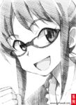  :d akizuki_ritsuko clenched_hand fist glasses gofu idolmaster monochrome open_mouth sketch smile solo traditional_media 