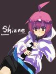  belt brown_eyes hoodie original purple_hair shirow_(crazy) shizune_tsukinoha_(shirow) shizuno_tsukinoha_(shirow) short_hair shorts simple_background solo texture textured 