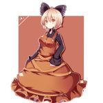  blonde_hair blush bow breasts brown_eyes dress hair_bow kurodani_yamame short_hair sleeves_past_wrists smile solo tikuwakure touhou uiroutsuji_yumihiko 