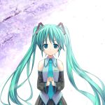  aqua_eyes aqua_hair bare_shoulders cherry_blossoms detached_sleeves hands_clasped hatsune_miku imo_(ryokyou) long_hair looking_at_viewer necktie solo twintails very_long_hair vocaloid 