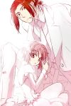  1girl age_difference bridal_veil cigarette couple dress earrings formal height_difference jewelry kimura_shiki long_hair looking_at_viewer pink_eyes pink_hair red_eyes red_hair redhead short_hair simple_background size_difference stiyl_magnus suit to_aru_majutsu_no_index tsukuyomi_komoe veil wedding_dress 