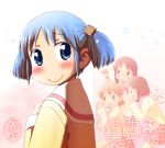  black_eyes black_hair blue_eyes blue_hair blush brown_eyes brown_hair hair_cubes hair_ornament minakami_mai multiple_girls naganohara_mio naruse nichijou school_uniform shinonome_nano short_hair short_twintails skirt smile twintails 