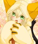  :o animal_ears blazblue blonde_hair blush cat_tail coat cosplay crossdressinging fake_animal_ears green_eyes hood jin_kisaragi kisaragi_jin male narina open_mouth solo tail taokaka taokaka_(cosplay) trap 