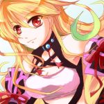  ahoge blonde_hair breasts choker gradient_hair green_hair long_hair lowres milla_maxwell multicolored_hair red_eyes smile solo suzuka_(once) tales_of_(series) tales_of_xillia taut_shirt tubetop 