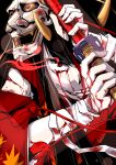  brown_hair fangs hannya hellsing hinomoto_oniko horns injury kamotama katana mask original red_eyes solo sword tassel torn_clothes weapon 