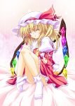  aoi_hiro blonde_hair flandre_scarlet hat side_ponytail sleeping solo the_embodiment_of_scarlet_devil touhou wings 