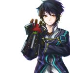  black_hair brown_eyes coat derivative_work gauntlets gloves jude_mathis long_sleeves male orange_eyes pictaron serious signature solo tales_of_(series) tales_of_xillia 