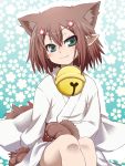  :3 animal_ears baka_to_test_to_shoukanjuu bell blush brown_hair cat_ears cat_paws child crossdressinging flower green_eyes hair_ornament hairclip japanese_clothes kemonomimi_mode kinoshita_hideyoshi male paws pointy_ears short_hair smile solo trap yuizawa 