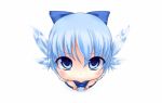  :&gt; amau_(artist) angry artist_request barefoot blue_eyes blue_hair blush bow cirno close-up dress face fairy foreshortening from_above hair_bow highres ice looking_at_viewer looking_up pout short_hair short_sleeves simple_background solo standing touhou wallpaper wallpaper_forced white_background wings 