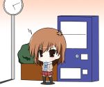  brown_eyes brown_hair chibi clock misaka_mikoto ogarasu short_hair thigh-highs thighhighs to_aru_kagaku_no_railgun to_aru_majutsu_no_index vending_machine waiting 