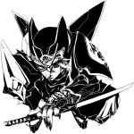  armor geta helmet ivan_karelin katana male monochrome origami_cyclone sayo_(ashika) short_hair solo superhero sword tabi tiger_&amp;_bunny weapon 