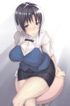  black_hair blush crossed_legs curvy from_above legs_crossed shirafuji_kyouko short_hair sitting skirt stool thighs working!! 