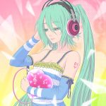  bad_id c-brown detached_sleeves green_eyes green_hair hand_on_headphones hatsune_miku headphones heart listening_to_music long_hair musical_note solo twintails very_long_hair vocaloid 