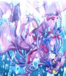  bow bubble crescent_moon hair_bow hat long_hair moon patchouli_knowledge purple_eyes purple_hair ram_hachimin solo sunbeam sunlight touhou underwater upside-down very_long_hair water 