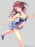  1girl bow breasts brown_eyes brown_hair cleavage hair_bow hair_ornament ice_skates ilog long_hair navel occhan_(artist) official_art parted_lips skates solo tagme 