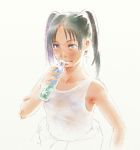  bare_shoulders black_hair blue_eyes bottle dennou_coil drinking glasses ramb_chop ramune short_hair twintails 