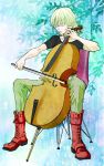  barnaby_brooks_jr blonde_hair boots buffy cello fiddle glasses green_eyes instrument male solo t-shirt tiger_&amp;_bunny 