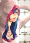  blue_hair brown_eyes candy hood hoodie jewelry lollipop mouth_hold necklace original parka pendant solo yoo_(artist) yoo_(tabi_no_shiori) 