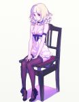  breasts chair cleavage hands nagisa_kurousagi original red_eyes simple_background sitting thigh-highs thighhighs 