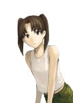  bad_id bare_shoulders brown_eyes brown_hair dennou_coil flat_chest hasunemachi leaning_forward midriff no_glasses short_hair skirt tank_top twintails 
