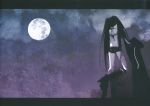  black_hair black_rock_shooter black_rock_shooter_(character) boots huke kuroi_mato long_hair moon scan sky twintails 