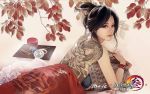  backpiece black_hair dragon earrings eastern_dragon full_body_tattoo hair_ornament highres jewelry jianxia_qingyuan_3 leaf lips lying naked_sheet official_art on_stomach realistic solo tattoo topless wallpaper zhang_xiaobai 