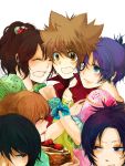  brown_eyes brown_hair cake chrome_dokuro everyone eyepatch food hibari_kyouya hug katekyo_hitman_reborn katekyo_hitman_reborn! miura_haru purple_hair red_eye red_eyes rokudou_mukuro sasagawa_kyoko sasagawa_kyouko sawada_tsunayoshi 