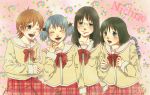  bad_id black_eyes black_hair blue_eyes blue_hair brown_eyes brown_hair hair_cubes hair_ornament minakami_mai multiple_girls naganohara_mio nichijou school_uniform shinonome_nano short_hair short_twintails smile twintails winding_key 