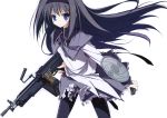  akemi_homura black_hair gun long_hair m249 m249_saw mahou_shoujo_madoka_magica pantyhose seifuku suzuri weapon 