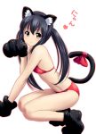  animal_ears bikini black_hair blush brown_eyes cat_ears cat_paws cat_pose cat_tail heart k-on! nakano_azusa navel nyan paw_gloves paw_pose paws ponnetsu solo swimsuit tail tail_bow twintails 