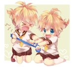  &gt;_&lt; ^q^ blonde_hair blue_eyes blush clone fang hyerry kagamine_len kaito male multiple_boys open_mouth puppet sitting tears touyama_soboro vocaloid young 