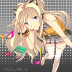  animal_ears bare_shoulders blonde_hair blue_eyes bow bracelet cat_ears gmaou headset jewelry long_hair musical_note seeu shoes skirt smile solo star star-shaped_pupils symbol-shaped_pupils thigh-highs thighhighs very_long_hair vocaloid white_legwear zettai_ryouiki 