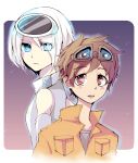  1boy 1girl blue_eyes brown_hair disney eve_(wall-e) eyes_visible_through_hair goggles hair_over_one_eye ikuchi_osutega night night_sky personification pixar red_eyes short_hair sky wall-e wall-e_(character) wall-e_(movie) white_hair 