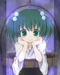  bucket chin_rest girl_in_bucket green_eyes green_hair hair_bobbles hair_ornament in_bucket in_container kisume short_hair smile solo tokina_173 touhou twintails 