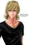  bad_id barnaby_brooks_jr blonde_hair glasses green_eyes jacket jewelry kanmuri male necklace solo t-shirt tiger_&amp;_bunny 