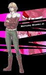  barnaby_brooks_jr belt blonde_hair boots crossed_arms glasses green_eyes highres jacket jewelry male necklace red_jacket solo standing studded_belt suzune_(kuroneko2) tiger_&amp;_bunny zoom_layer 