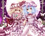  adapted_costume bat_wings blonde_hair blue_hair bow butterfly fang flandre_scarlet flower frills gloves hat lolita_fashion moon multiple_girls nanase_nao red_eyes remilia_scarlet short_hair siblings sisters touhou vines wings 