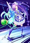  :o blue_background blue_legwear boots cure_beat dress fairy_tone feathers frills gathers hair_ornament hair_ribbon hairpin kurokawa_ellen long_hair love_guitar_rod magical_girl mousoup musical_note open_mouth ponytail precure purple_hair ribbon ruffles siren_(suite_precure) solo suite_precure thigh-highs thigh_boots thighhighs wand wrist_cuffs yellow_eyes 
