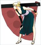  blonde_hair breasts cleavage f-tani fan high_heels japanese_clothes nail_polish naruto quad_tails shoes standing temari 