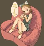  animal_ears ankle_cuffs bad_id bare_shoulders barefoot blonde_hair blue_eyes blush cat_ears cat_tail child collar couch dress dwayne_(wadk) fang feet flat_chest from_above grey_eyes highres legs long_hair looking_at_viewer looking_up open_mouth original paw_pose sitting sketch smile solo tail translated translation_request wrist_cuffs young 