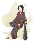  black_eyes black_hair character_request club eyeshadow fingernails hoozuki_(hoozuki_no_reitetsu) hoozuki_no_reitetsu horn japanese_clothes kintaro long_sleeves makeup male oni pointy_ears sandals scowl sharp_fingernails sharp_nails solo spiked_club weapon 